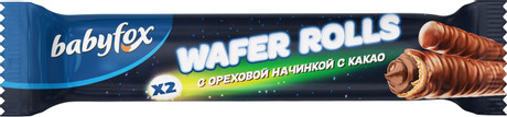 Трубочка вафельная BabyFox Wafer Rolls с ореховой начинкой с какао, 16г